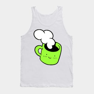 Cute Kawaii Coffee Cup With Steam In Green Tank Top